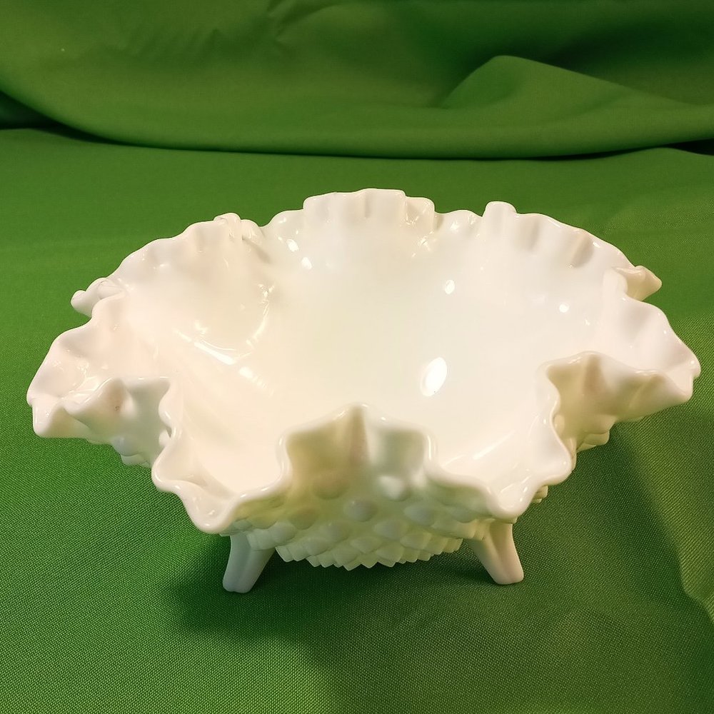 Vintage Milk glass Footed Fluted Candy dish/ Bowl-